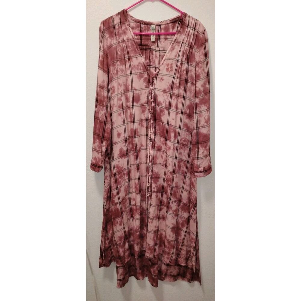 American Rag Medium 100% Rayon High-Low Tie-Dye Plaid Dress